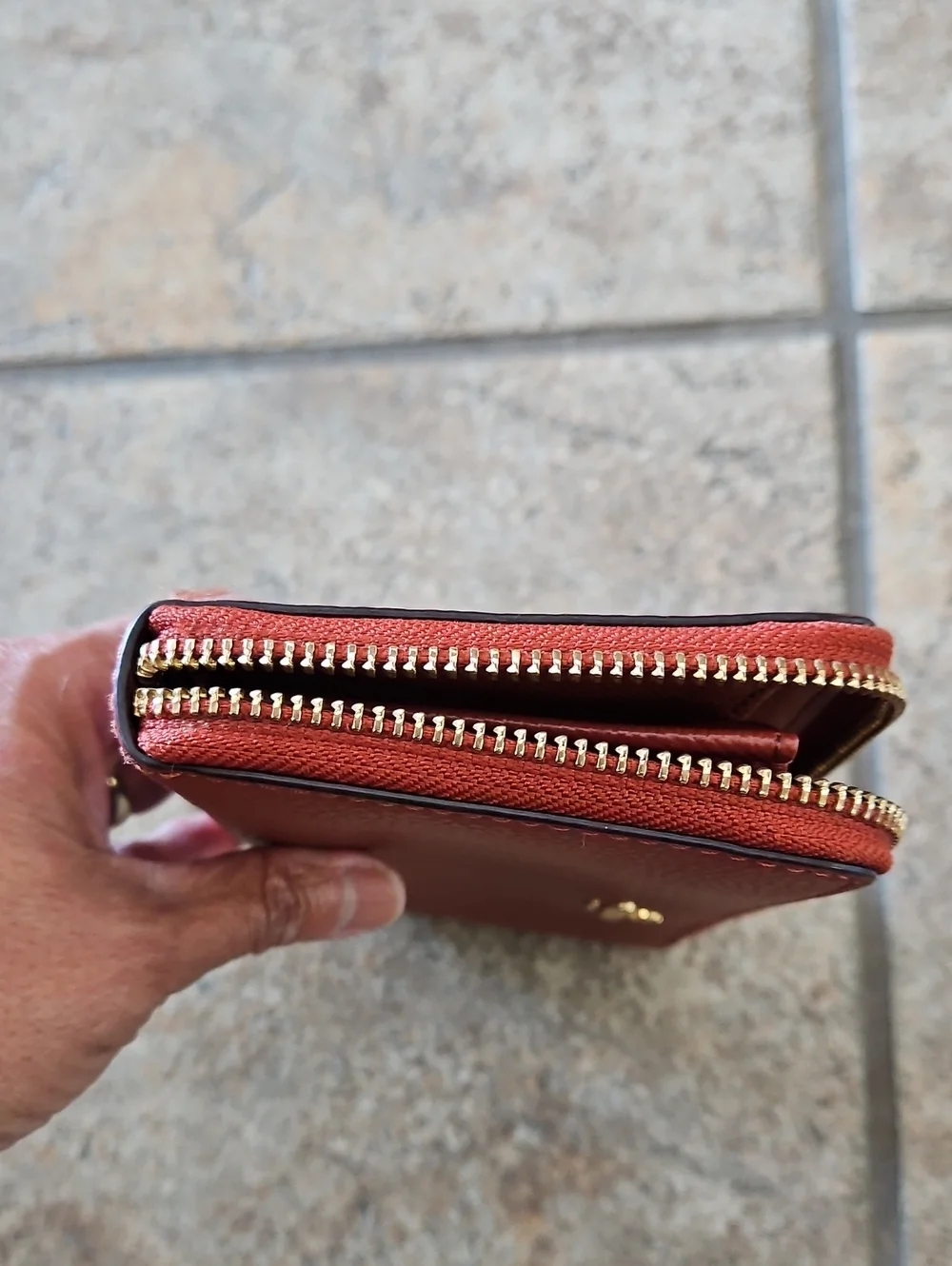 Coach Pebbled Zip Wallet - Rust Brown